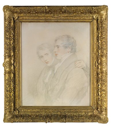Dobbeltportræt af Richard Rowland Bloxam (1797-1877) og Andrew Bloxam (1801-1878), halvlang, i profil, på tærsklen til deres afrejse til Sandwichøerne [Hawaii] i 1823 (sort, hvid og rød kridt på et forberedt lærred) af Thomas Lawrence
