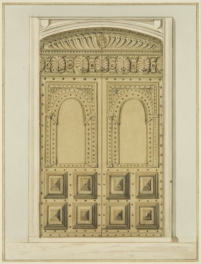 Udskåret indre døråbning nær alteret, Johanneskirken (akvarel på papir) af Thomas Leeson the Elder Rowbotham