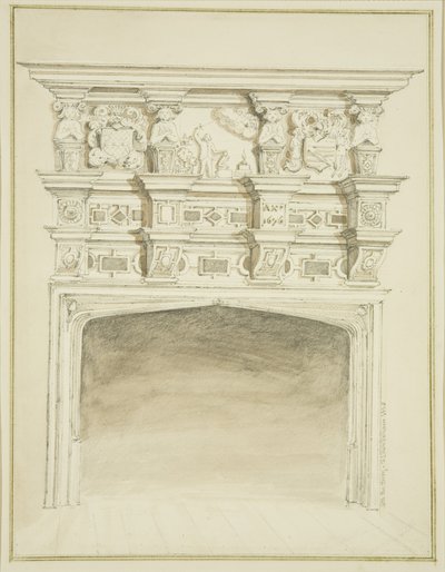 Skorstensstykke ved 49 Broad Quay (akvarel på papir) af Thomas Leeson the Elder Rowbotham