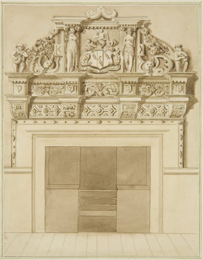 Skorstensstykke dateret 1729, på 139 Redcliffe Street (akvarel på papir) af Thomas Leeson the Elder Rowbotham