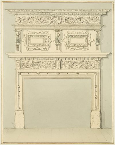 Skorstensstykke i nedre værelse, 9 Small Street (blyant og akvarel på papir) af Thomas Leeson the Elder Rowbotham