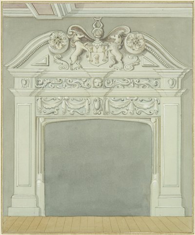Skorstensstykke i lokalerne, der støder op til Guard House, Wine Street (akvarel på papir) af Thomas Leeson the Elder Rowbotham