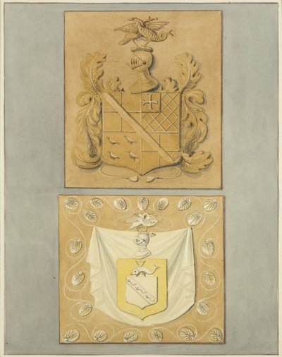 Våbenskjolde på døråbningen i Langton Mansion, på bagsiden (akvarel på papir) af Thomas Leeson the Elder Rowbotham