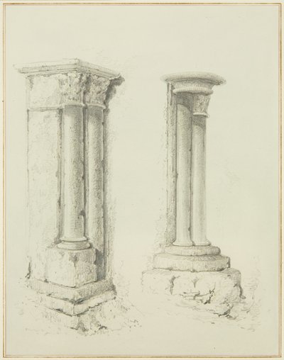 Kolonner i Mereweathers lokaler mellem Nicholas Street og Corn Street (blyant og akvarel på papir) af Thomas Leeson the Elder Rowbotham