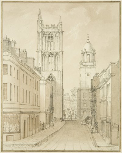 Corn Street (akvarel på papir) af Thomas Leeson the Elder Rowbotham