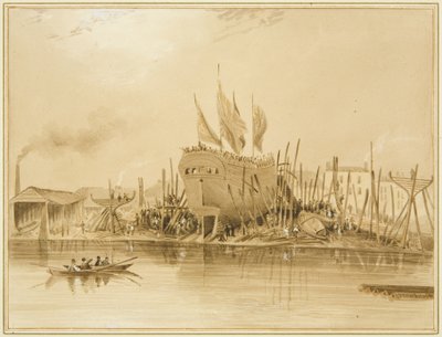 Eastern Wapping Dock, lancering af "Avon", 1826 af Thomas Leeson the Elder Rowbotham