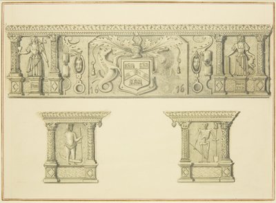 Frise på skorstensstykke på 15 Broad Street (blyant og akvarel på papir) af Thomas Leeson the Elder Rowbotham