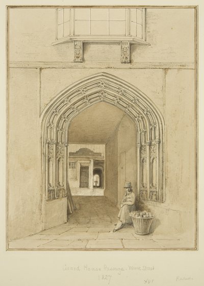 Guard House Passage, Wine Street (akvarel og blyant på papir) af Thomas Leeson the Elder Rowbotham