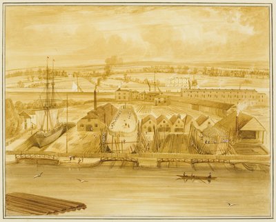 Hilhouses nye Dock set fra Mardyke af Thomas Leeson the Elder Rowbotham