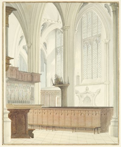 Interiør af Bristol Cathedral, nær Orgel (akvarel på papir) af Thomas Leeson the Elder Rowbotham