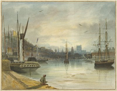 Kigger op ad den flydende havn mod katedralen, fra indgangen til Old Floating Dock af Thomas Leeson the Elder Rowbotham