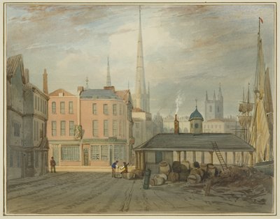 North East End of King Street, der viser Welsh Market (akvarel på papir) af Thomas Leeson the Elder Rowbotham