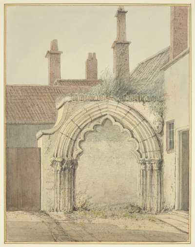 Old Gateway to Prebendal House fra Cloisters of Bristol Cathedral (akvarel på papir) af Thomas Leeson the Elder Rowbotham