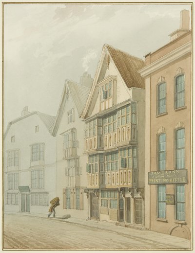 Gamle huse overfor Købmandshallen (akvarel på papir) af Thomas Leeson the Elder Rowbotham