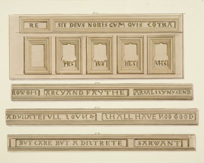 Paneler og inskriptioner fra 46 Baldwin Street (akvarel på papir) af Thomas Leeson the Elder Rowbotham