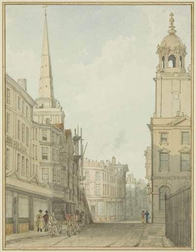 En del af Corn Street og Wine Street (akvarel på papir) af Thomas Leeson the Elder Rowbotham