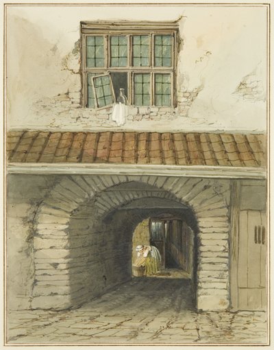 Passage Archway fra Marsh Street bag House (akvarel på papir) af Thomas Leeson the Elder Rowbotham
