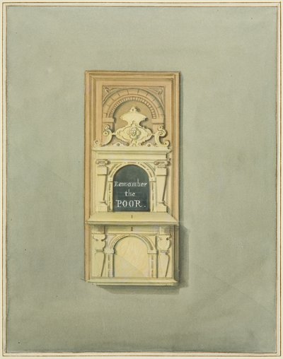 Fattigkasse i Johanneskirken (akvarel på papir) af Thomas Leeson the Elder Rowbotham