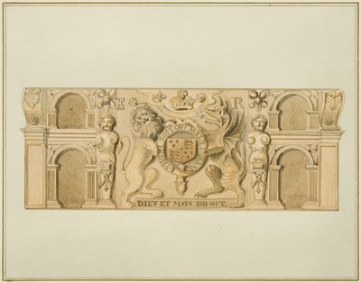 Dronning Elizabeths våben i eg tidligere i et hus i den sydvestlige ende af Clare Street (akvarel på papir) af Thomas Leeson the Elder Rowbotham