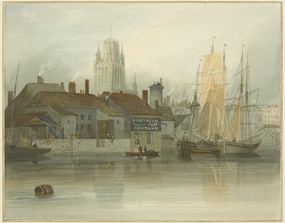 Redcliffe Tower og tilbage fra Ferry Slip, Queen Square, 1826 af Thomas Leeson the Elder Rowbotham
