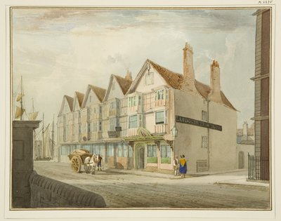 Sydsiden af King Street med Llandoger Trow af Thomas Leeson the Elder Rowbotham