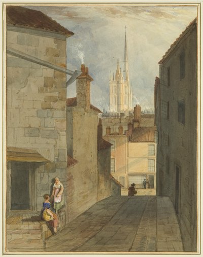 Skridt fra Trenchard Lane til Host Street (akvarel på papir) af Thomas Leeson the Elder Rowbotham