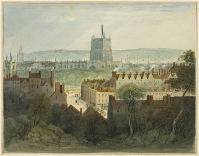 The Cathedral, College Green og College Street (akvarel på papir) af Thomas Leeson the Elder Rowbotham