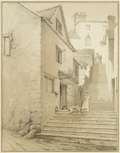 Trinene, der forbinder Griffin Lane og Church Lane (akvarel på papir) af Thomas Leeson the Elder Rowbotham