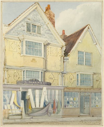 To gamle huse på nordsiden af Castle Street (blyant og akvarel på papir) af Thomas Leeson the Elder Rowbotham