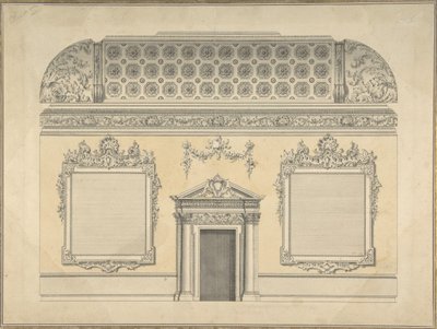Design til sektion af et Rococo -rum, med et coved loft og ornamenteret korinthisk ..., ca.1750. af Thomas Lightoler.
