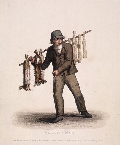Kaninsælger med en stang hængt med kaniner, 1820 af Thomas Lord Busby