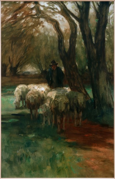 Hyrde med flok af Thomas Ludwig Herbst