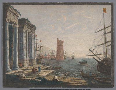 Udsigt over en havn med skibe og både på vandet af Thomas Major
