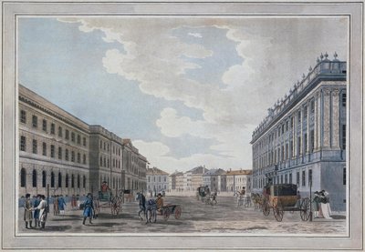 Udsigt over en Millionnaya-gade og Marmorpaladset gennem Mars-marken, 1790 af Thomas Malton the Elder