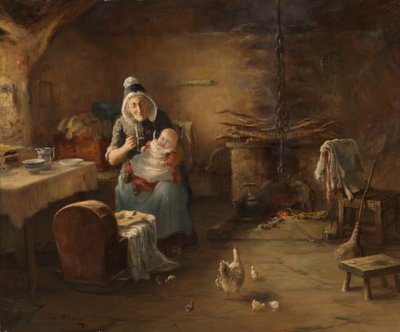 Interiør af en bondehytte (olie på lærred) af Thomas McEwan