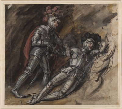 Den faldne ridder (blyant, wc og gouache på papir) af Thomas Miles Richardson