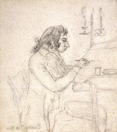 J. M. W. Turner ved et tegnebord; Verso: Mrs. Monro Asleep (blyant på råhvidt lagt papir) af Thomas Monro