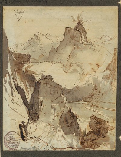Tegning, Hiawatha ser Mudjekeewis, 1870-75 af Thomas Moran
