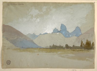 Tegning, The Tetons, Idaho, 1879 af Thomas Moran