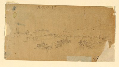 Tegning, The Tetons, set fra sletten, 28. august 1879 af Thomas Moran