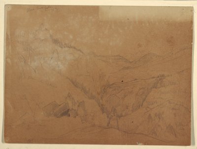 Tegning, Yellowstone, over Tower Falls, 1871 af Thomas Moran