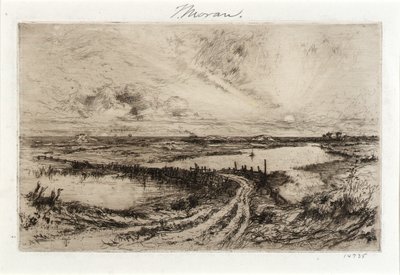 Hook Pond og den gamle bro af Thomas Moran