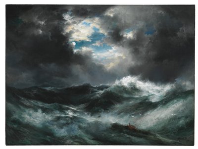 Månebelyst skibsvrag til søs af Thomas Moran