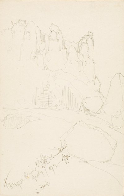 Tongue River Cliffs (i lejren) af Thomas Moran