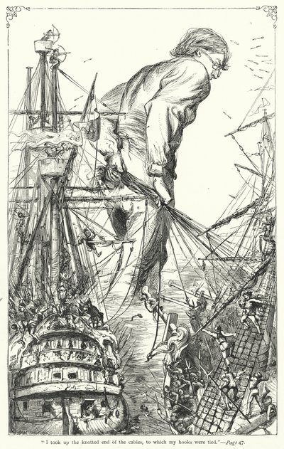 Illustration til Gullivers rejser af Jonathan Swift (gravering) af Thomas Morten