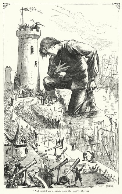 Illustration til Gullivers rejser af Jonathan Swift (gravering) af Thomas Morten