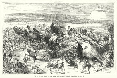 Illustration til Gullivers rejser af Jonathan Swift (gravering) af Thomas Morten