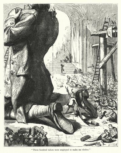 Illustration til Gullivers rejser af Jonathan Swift (gravering) af Thomas Morten