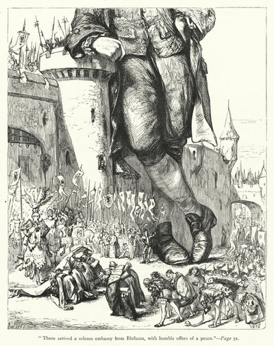 Illustration til Gullivers rejser af Jonathan Swift (gravering) af Thomas Morten