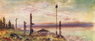 Siwash-indianernes gravplads (farvelitografi) af Thomas Mower Martin